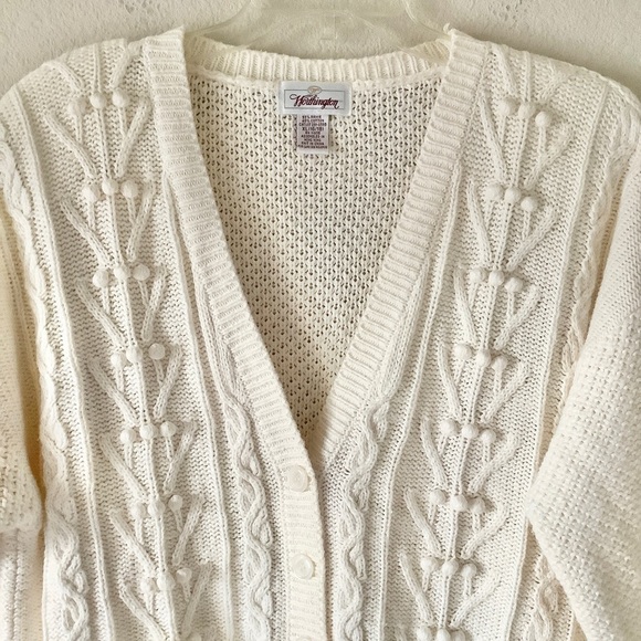VINTAGE Chunky Fisherman Sweater Cardigan Button Cottagecore Academia Grandpa XL - Picture 2 of 11